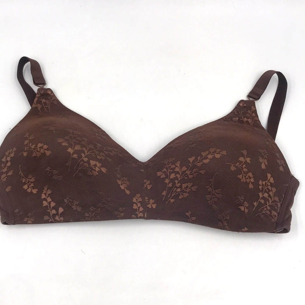 Warners Brown with floral embroidered Bra Size 38C
